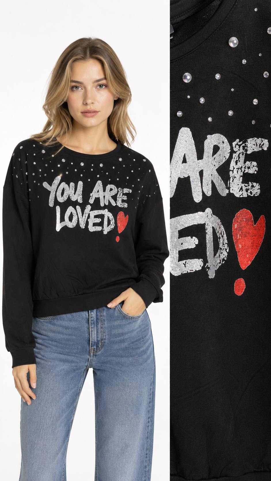 İKİ İP SWEAT YOU ARE LOVED BASKI+TAŞ+METAL YAPŞ.