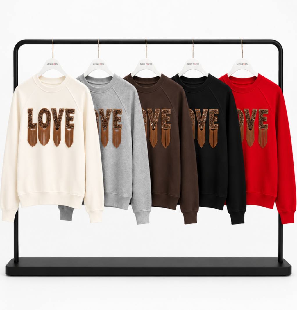 SWEAT ÖNÜNDE PÜSKÜLLÜ LOVE BASKI+TAŞ ÇAKIM görsel 2