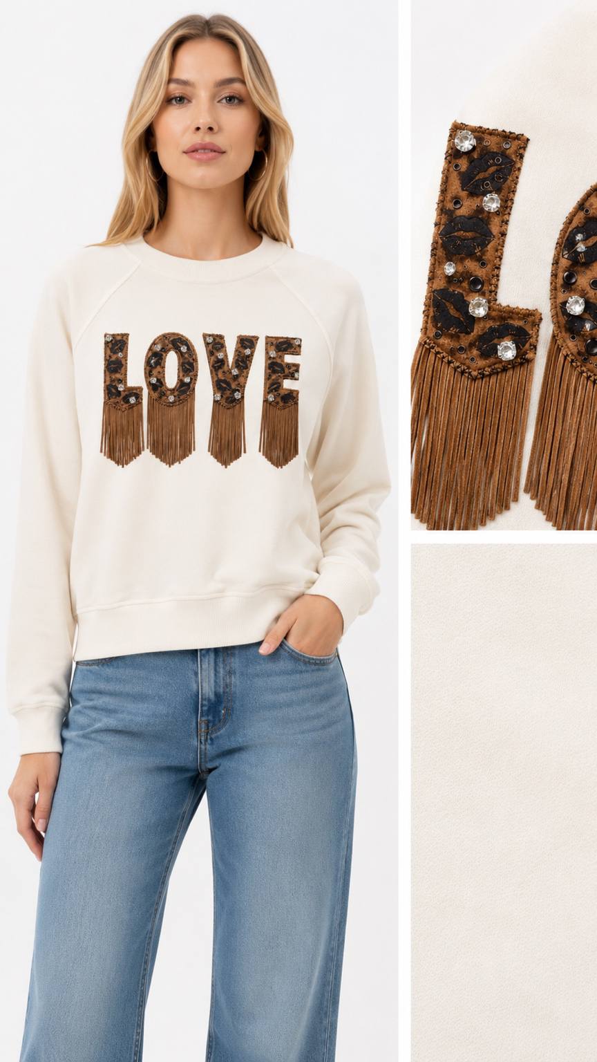 SWEAT ÖNÜNDE PÜSKÜLLÜ LOVE BASKI+TAŞ ÇAKIM