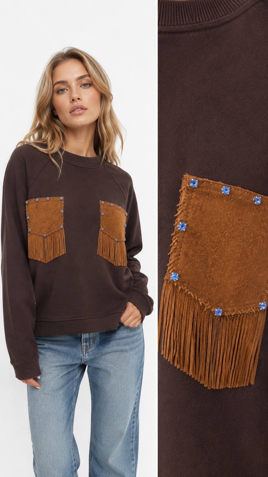 REGLAN KOL SWEAT ÖNÜNDE 2 AD PÜSK.CEP BAS+TAŞ ÇAKIM