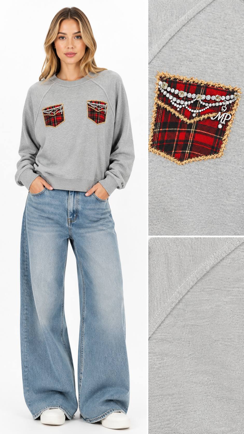REGLAN KOL SWEAT ÖNÜNDE 2 AD EKOSELİ CEP+TAŞ ÇAKIM