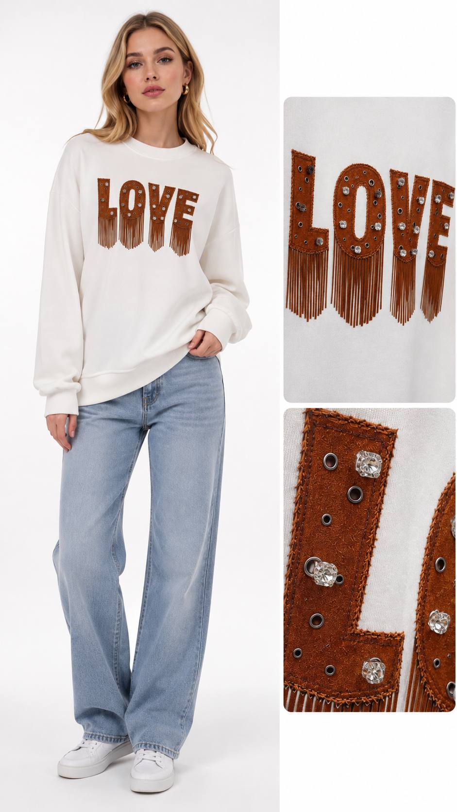 SWEAT ÖNÜNDE PÜSKÜLLÜ LOVE BASKI+TAŞ ÇAKIM
