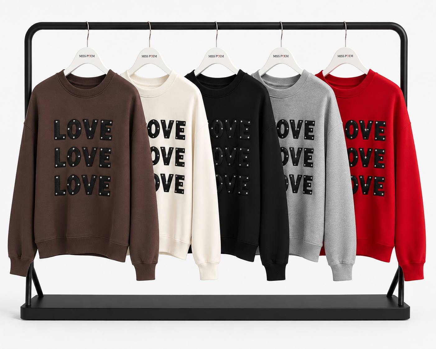 SWEAT ÖNÜNDE 3 AD SİYAH LOVE BASKI+TAŞ ÇAKIM görsel 2