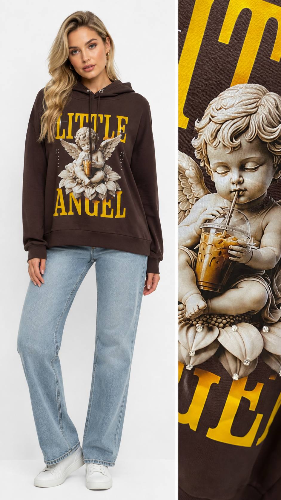 KAPŞONLU SWEAT LITTLE ANGEL MELEK BASKI+TAŞ CAKIM