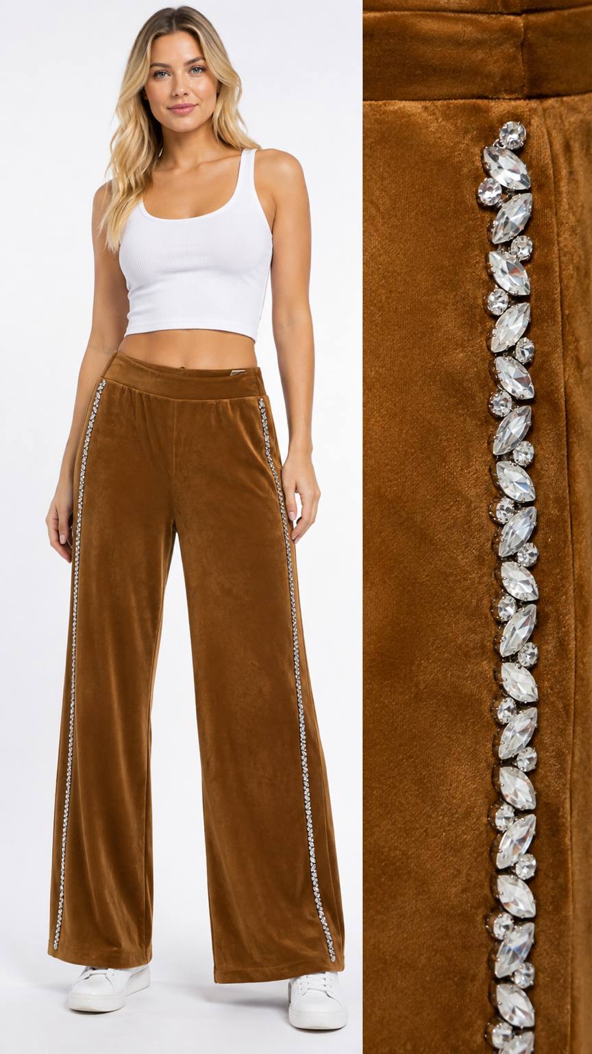 GENİŞ PAÇA PANTALON İKİ KENAR ŞERİT TAŞ YAPŞ.