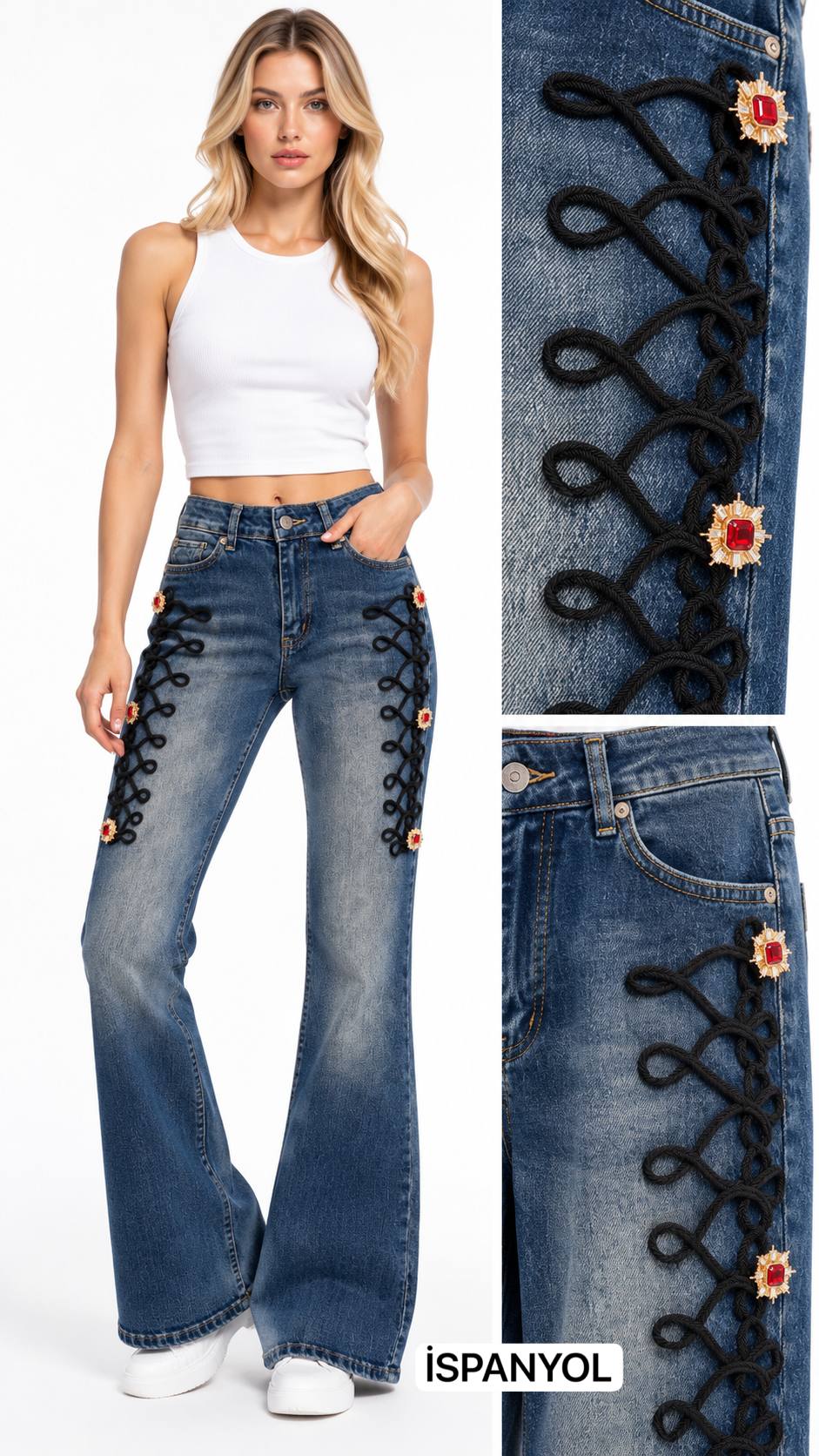 PANTALON İKİ TARAFTA SARMAŞIK+3 AD KIRMIZI DÜĞME